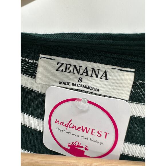 Zenana Green White Striped Button Down V Neck Cardigan Top Womens Small NWT - Picture 5 of 7